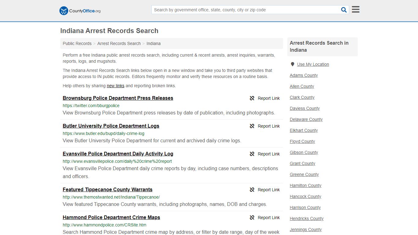 Arrest Records Search - Indiana (Arrests & Mugshots) - County Office