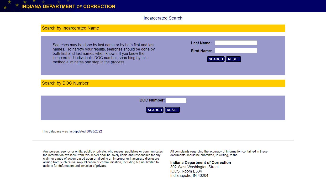 Indiana Incarcerated Database Search